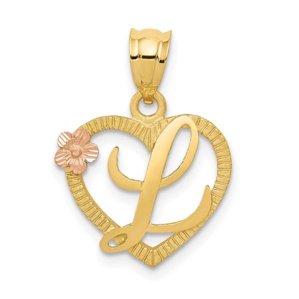 14k Two Tone Gold Grace Collection 15mm Heart Initial L Pendant